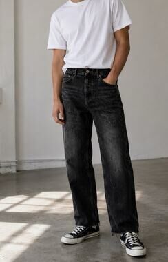 ASOS DESIGN Black Straight Leg Jeans Raw Hem Cropped Men’s W28 L30